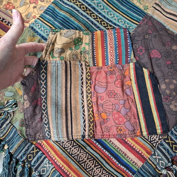 Kathmandu Imports Mushroom Patchwork Fringed Poncho, 100% Cotton, Size S/M? - Picture 10 of 14